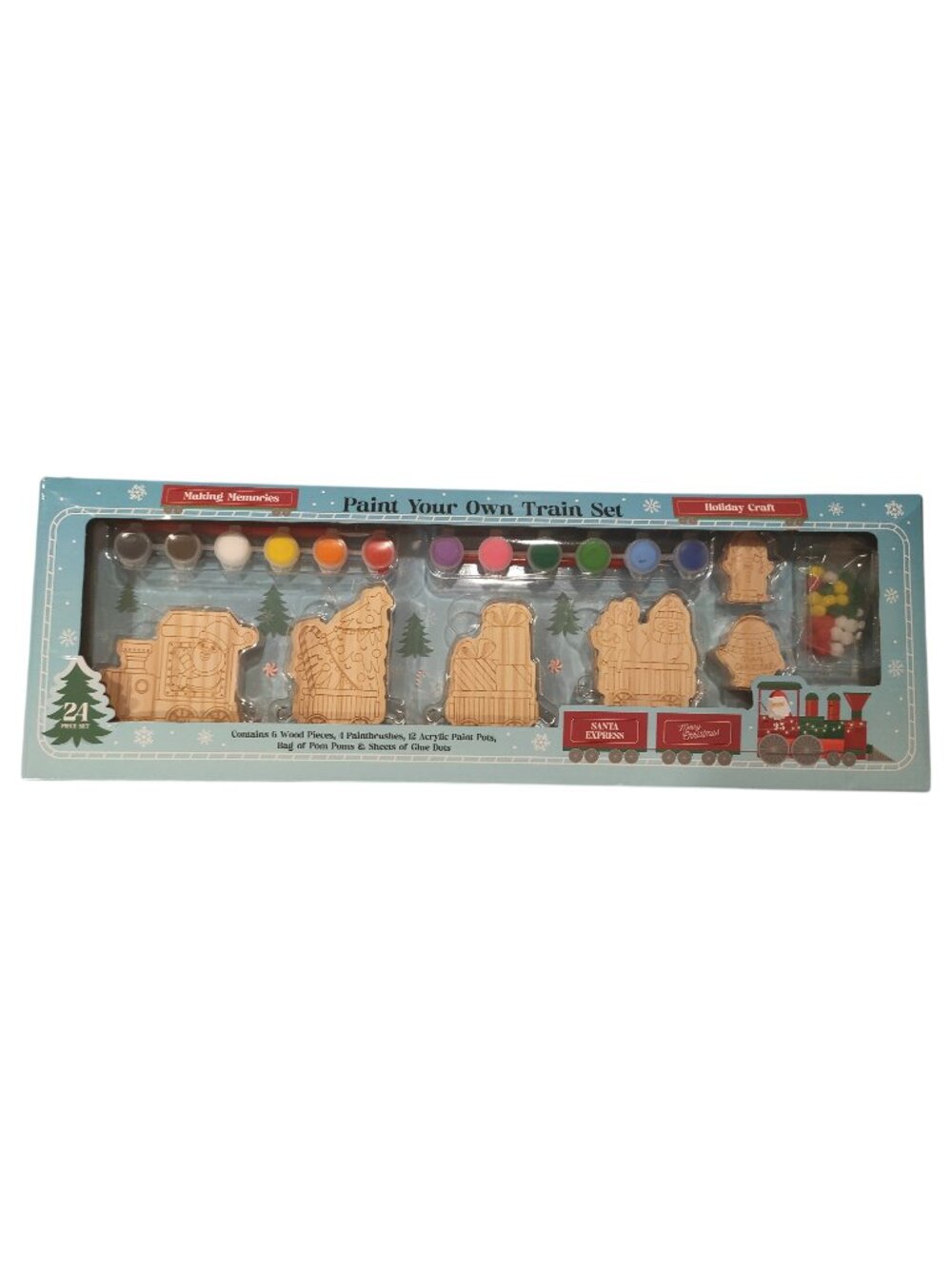 Paint Your Own Train Set Holiday/Christmas Craft Kit Wood Train and Figures